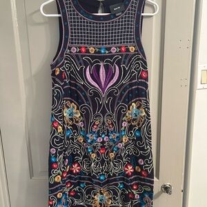 Maeve Black Multicolor Embroidered Mini Dress